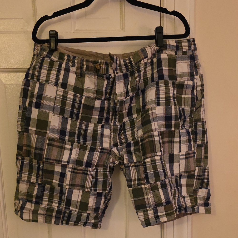 Geoffrey Beene Multicolor Plaid Patchwork Patched Reversible Cargo Shorts 38